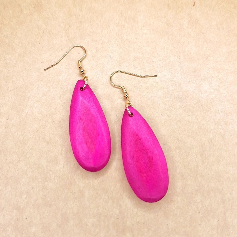 pink Wood teardrop earrings